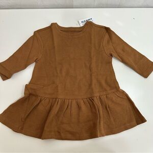 Old Navy Girls Waffle Thermal Ruffle Hem Dress Rust Brown 12-18 Months